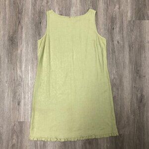 Vintage Linen Blend Sundress Women's Size Large Dress Pale Lime Green Ruffle Hem